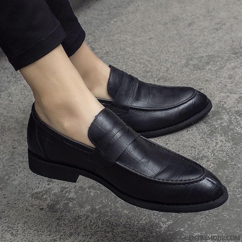 Derbies Homme Tous Les Assortis Angleterre Jeunesse Cuir Véritable Pointe Pointue De Boîtier Noir