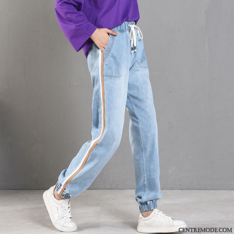 Jeans Femme Serrés Élastique Baggy Mince Décontractée L'automne Bleu Foncé