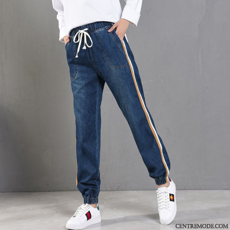 Jeans Femme Serrés Élastique Baggy Mince Décontractée L'automne Bleu Foncé