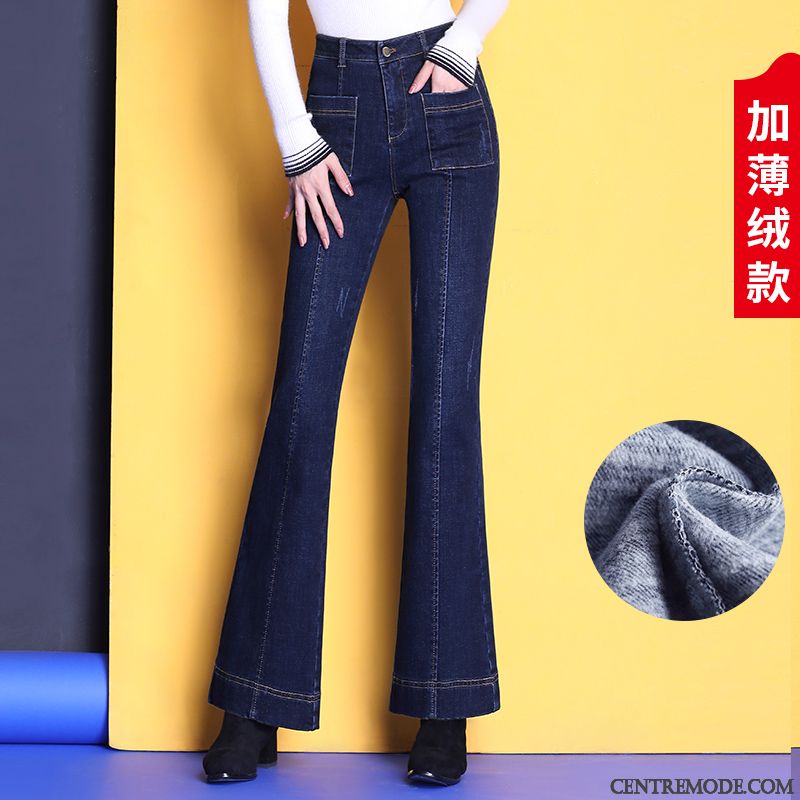 Jeans Femme Évasé Slim Mince Pantalon L'automne Haute Cintrée Bleu Foncé