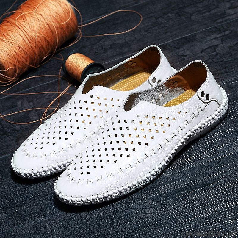 Mocassins Homme Slip-on Flâneurs Personnalité Chaussures En Cuir Semelle Doux Bout Rond Blanc